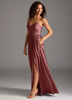 Azazie Alia Bridesmaid Dresses Amethyst A-Line Pleated Stretch Satin Dress image11