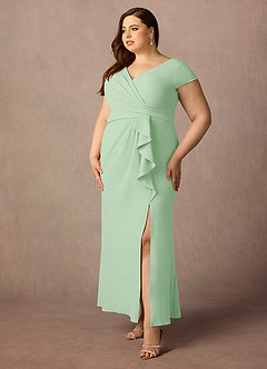 Azazie Tana Mother of the Bride Dresses Dusty Sage Mermaid V-Neck Pleated Stretch Crepe Dress image8
