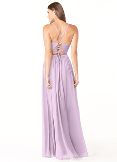 Azazie Aaida Bridesmaid Dresses Frosted Lilac A-Line Corset Chiffon Dress image2