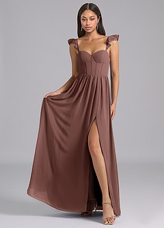 Azazie Denisse Suknie dla druhen Linia A Marszczony Szyfon Do ziemi Sukienka image4