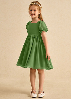 Azazie Jolie Flower Girl Dresses Basil A-Line with Sleeves Chiffon Dress image5
