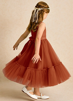 Azazie Miracle Flower Girl Dresses Paprika A-Line Bow Matte Satin Dress image5