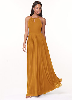 Azazie Cherish Bridesmaid Dresses Butterscotch A-Line Pleated Chiffon Dress image3