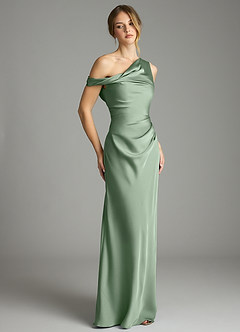 Azazie Emerson Bridesmaid Dresses Matcha Mermaid Off the Shoulder Stretch Satin Dress image5