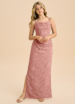 Azazie Mai Junior Rosette Sheath Pleated Floral Burnout Dress image5