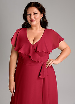 Azazie Lainey Bridesmaid Dresses Scarlet A-Line with Pockets Chiffon Dress image13