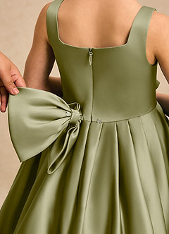 Azazie Lillian Flower Girl Dresses Moss Green Ball-Gown Pleated Matte Satin Dress image5