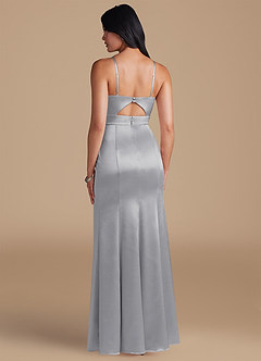 Azazie Shania Bridesmaid Dresses Silver Sheath Pleated Metallic Satin Dress image2