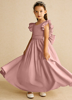 Azazie Piglette Flower Girl Dresses Rose Gold A-Line Bow Matte Satin Dress image2