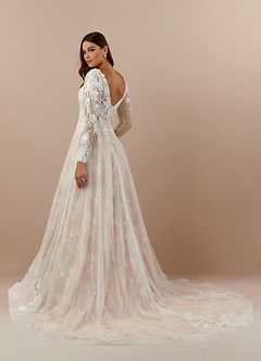 Azazie Leila Wedding Dresses Diamond White Nude A-Line V-Neck Sequins Tulle Dress image4