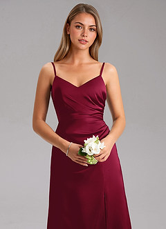 Azazie Azuree Brautjungfernkleider A-Linie Plissee Stretch-Satin Kleid Burgunderrot image8