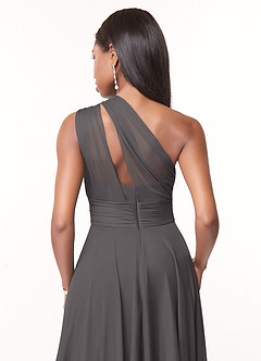 Azazie Charlize Bridesmaid Dresses Steel Grey A-Line One Shoulder Mesh Dress image4