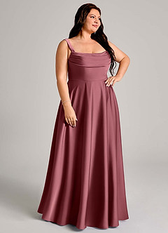 Azazie Shaude Bridesmaid Dresses Desert Rose A-Line Pleated Stretch Satin Dress image10