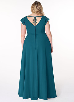 Azazie Claudine Bridesmaid Dresses Ink Blue A-Line Flutter Sleeve Chiffon Dress image8