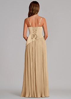 Azazie Stephanie Abiti da Damigella Abito A-Line in Raso Elasticizzato Plissettato Champagne image5