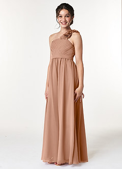 Azazie Flower Junior Robe Trapèze en Mousseline de soie Plissée Champagne Rosé image4