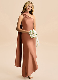 Azazie Briony Junior Etui Plissee Stretch-Satin Kleid Bronzer image4