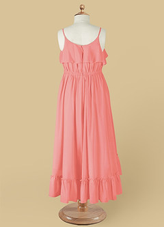 Azazie Karmen Robe Demoiselle D'honneur Fillette Robe Trapèze en Mousseline de soie Rayé Corail image10