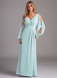 Azazie Matilda Bridesmaid Dresses Mist A-Line Long Sleeve Chiffon Dress image3