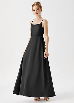 Azazie Shale Junior Robe Trapèze en Satin extensible Noir image2