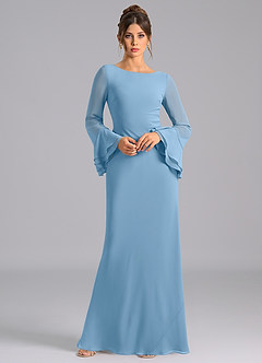 Azazie Leone Brautjungfernkleider Meerjungfrau-Linie Korsett Chiffon Kleid Stahlblau image3