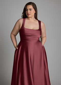 Azazie Azaria Vestidos de madrinha de casamento Vestido Merlot de Cetim elástico de Linha A com Corpete image12