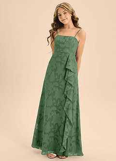 Azazie Kaylee Junior Eucalyptus A-Line with Belt Floral Burnout Dress image5