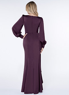 Azazie Raye Bridesmaid Dresses Plum Mermaid Long Sleeve Stretch Satin Dress image2