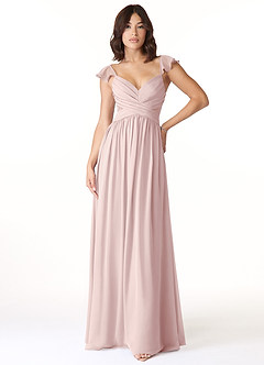 Azazie Lissa Bridesmaid Dresses Blushing Pink A-Line Lace Chiffon Dress image1