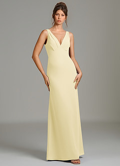 Azazie Leticia Bridesmaid Dresses Lemon Sorbet Sheath Pleated Chiffon Dress image4