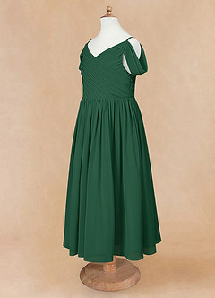 Azazie Chelle vestidos de niña de las flores Vestido de Verde Oscuro de Gasa de Corte En A con Plisado image8
