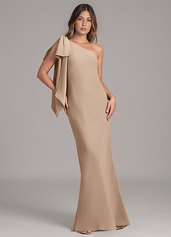 Azazie Capri Bridesmaid Dresses Taupe A-Line One Shoulder Chiffon Dress image1