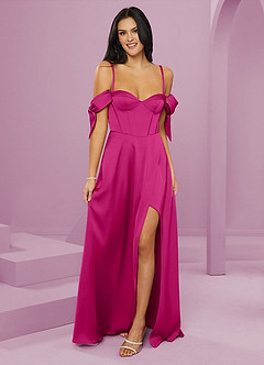 Barbie ♥ Azazie Jurken voor bruidsmeisjes Jurk van Stretch Satijn met A-Lijn Off the Shoulder Barbie Roze image6