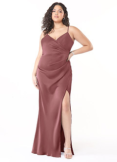 Azazie Maci Bridesmaid Dresses Amethyst A-Line V-Neck Pleated Stretch Satin Dress image6