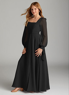 Azazie Leonia Junior Black A-Line with Pockets Chiffon Dress image4