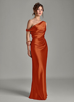 Azazie Emerson Bridesmaid Dresses Paprika Mermaid Off the Shoulder Metallic Satin Dress image5