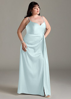 Azazie Brielle Bridesmaid Dresses Sea Glass A-Line Cowl Spaghetti Straps Stretch Satin Dress image9