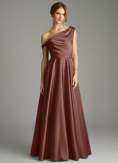 Azazie Xanthe Robes de demoiselle d'honneur Robe Trapèze en Satin extensible Épaules dénudées Expresso image3