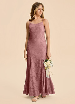 Azazie Lioren Junior Dusty Rose Mermaid Ruched Floral Burnout Dress image5