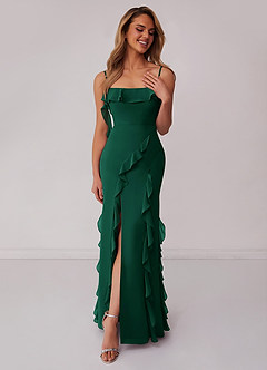 Barbie ♥ Azazie Bridesmaid Dresses Emerald Sheath Bow Chiffon Dress image3