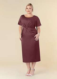 Azazie Everlyn Mother of the Bride Dresses Sangria Sheath Pleated Stretch Satin Dress image7