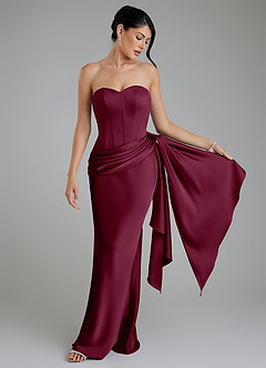 Azazie Draya Bridesmaid Dresses Mulberry Mermaid Strapless Stretch Satin Dress image4