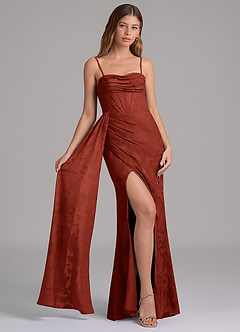 Azazie Amyra Vestidos de damas de honor Vestido de Terracota de Devorado Floral de Corte Sirena Convertible con Vestidos sin tirantes image6