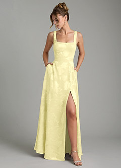 Azazie Cheyenne Robes de demoiselle d'honneur Robe Trapèze en Jacquard floral dévoré Plissé Sorbet Citron image5