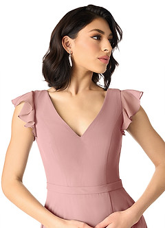 Azazie Claudine Bridesmaid Dresses Dusty Rose A-Line Flutter Sleeve Chiffon Dress image4