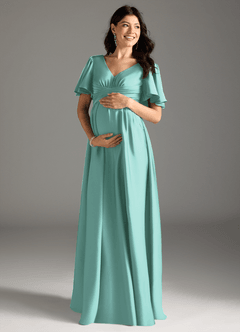 Azazie Verna vestidos de dama de honor de maternidad Vestido de Corte En A Volante Hasta el suelo Satén Elástico image3