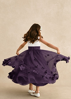 Azazie Vi Flower Girl Dresses Plum A-Line Sleeveless Tulle Dress image3