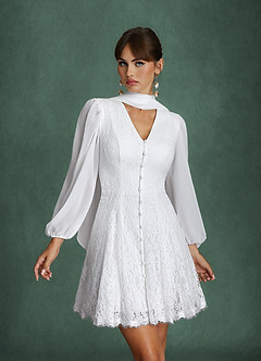 Azazie Dionne Wedding Dresses Diamond White A-Line Lace Dress image1