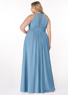 Azazie Bonnie Bridesmaid Dresses Steel Blue A-Line Keyhole Ruched Chiffon Dress image7