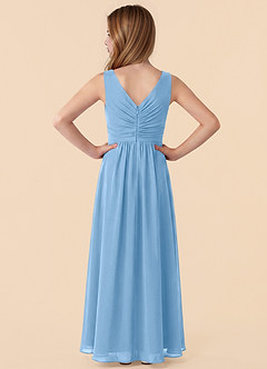 Azazie Skyla Junior Robe Trapèze en Mousseline de soie Plissée Poudre Bleue image2